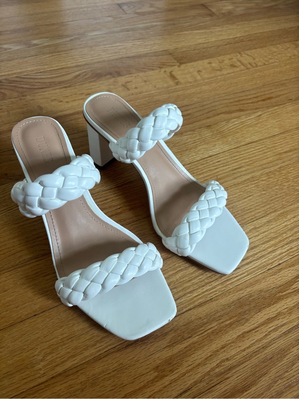 White Braided Double-Strap Block Heel Mules